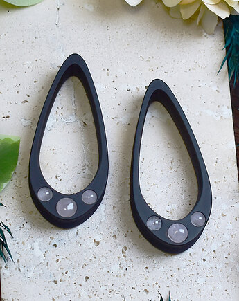 Tunele do uszu 25-100mm / wydłużone łezki z kamieniami / różowy kwarc, Spirit Of Copper