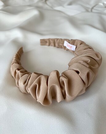 Beżowa jedwabna marszczona opaska Beige Silk maxi, Volie Line