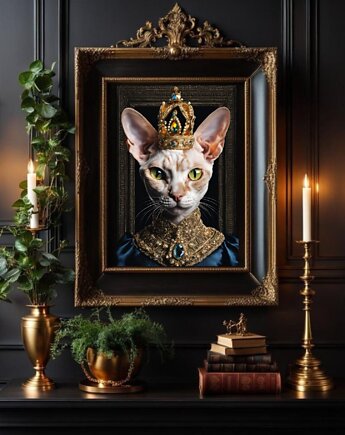 PLAKAT kot devon rex portret królewski, prezent dla kociary, black dot studio