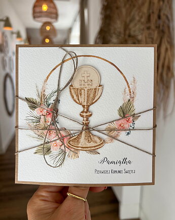 Kartka na komunię - pamiątka komunii ręcznie robiona Prezent boho, sorte