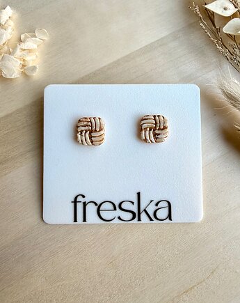 Kolczyki Plecione kwadraty - piaskowe, freska