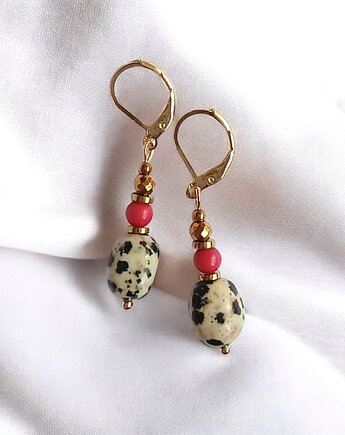 Kolczyki : INDIA : jaspis, koral : bigle angielskie, kaktusia