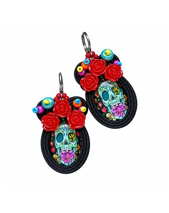 Sugar Skull - kolczyki sutasz, Mró Soutache