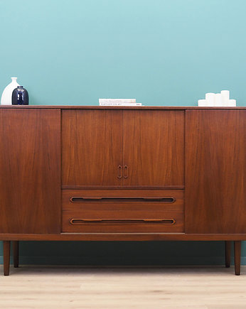 Highboard tekowy, duński design, lata 60, produkcja: Dania, Przetwory design
