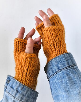 Wełniane mitenki z wełny peruwiańskiej WOOLY dynia, sploteka