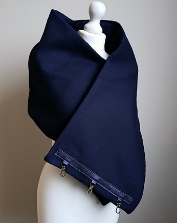 Szal wełniany granatowy z metaliczną skórą - piękny, Green Sheep