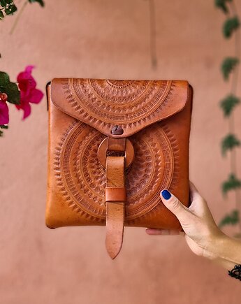 Torebka skórzana ręcznie robiona góralska Carola wzory zakopane, SempreArte