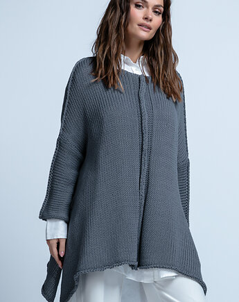 Bawełniany oversizowy asymetryczny sweter na wiosnę i lato F1851 Szary UNI, FOBYA