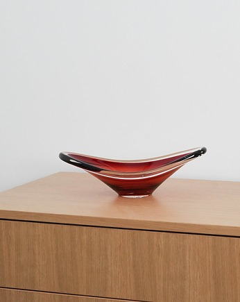 Patera rubinowa, szkło Murano, włoski design, lata 60, produkcja: Włochy, Przetwory design