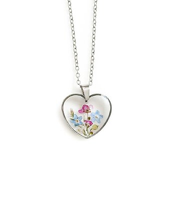 Naszyjnik serce z kwiatami w żywicy, Colie
