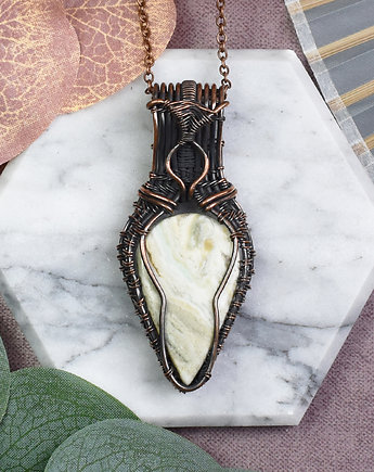 Miedziany wisiorek wire wrapping z larsonitem #539, Spirit Of Copper