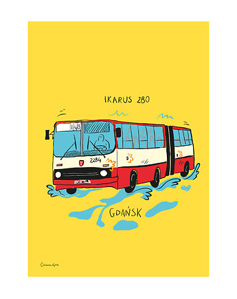 Plakat A4 Gdańsk Autobus Ikarus 280, Gliniana Kura