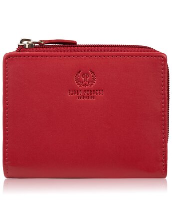 Portfel damski skórzany mały czerwony w orientacji poziomej z RFID SL-06-RD, Paolo Peruzzi