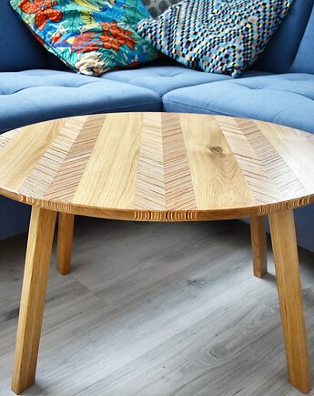 Oval Chevron - Dębowy stolik kawowy z mozaiką chevron, Lakefront Wood Co