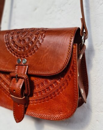 Torebka skórzana ręcznie robiona góralska Sol na ramię brązowa, SempreArte