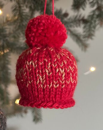 Ozdoba na choinkę, mini-czapeczka, czerwono-złota, Kocie Motki