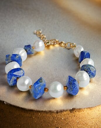 UNIKAT : lapis lazuli & PERŁY - bransoletka, kaktusia