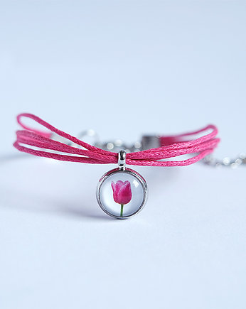 Bransoletka - Tulipan - sznureczki, różowa, yenoo