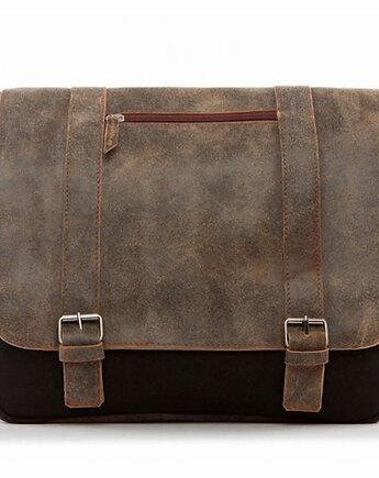 Czarno beżowa torba vintage płótno canvas ze skórą belveder BV65, Belveder