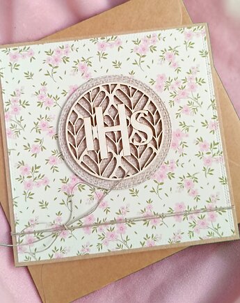 Kartka komunijna dla dziewczynki 2026 : delikatne kwiatki, kaktusia