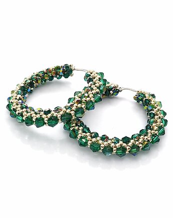 Kolczyki Koła z Kryształów Preciosa i Koralików - AURA Emerald, STAGHORN