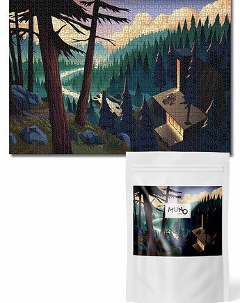 Puzzle 2000 "Forest Retreat" by Michał Adamiec w papierowym woreczku, MUNO puzzle