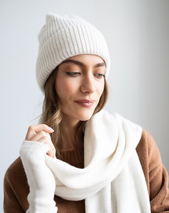 Mitenki Merino & cashmere śmietankowe, Lucky HandMade
