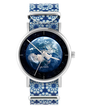 Zegarek - Ziemia - niebieski, kwiaty, yenoo