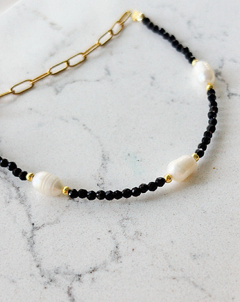Bransoletka czarna onyks z perłami, Chmolowska Jewellery
