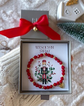 Świąteczna bransoletka z czerwonych korali z serduszkiem, Hey details