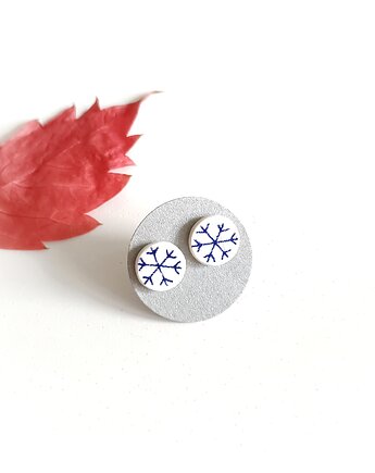 Kolczyki ceramiczne w śnieżynki, biżuteria z talerzy