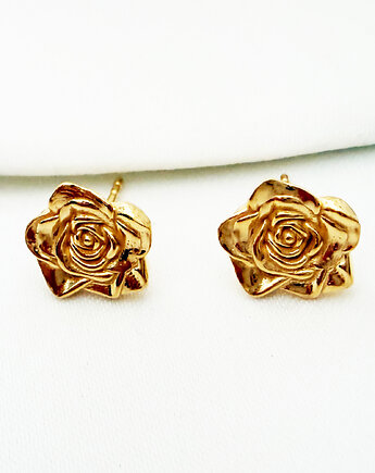 Złote kolczyki róże, eleganckie  sztyfty kwiatki, Anemon Atelier