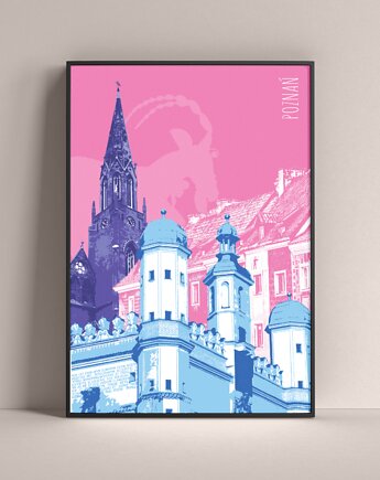 Poznań - autorski plakat, kolorowy kolaż, miasto. Na ścianę, do salonu, staron grafika