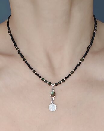 Nastrojowy naszyjnik z turmalinów z zawieszką, srebrny, Studio Gazela