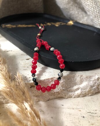 Bransoletka czarny jadeit czerwony, turmalin i jaspis dalmatyński, hematiti