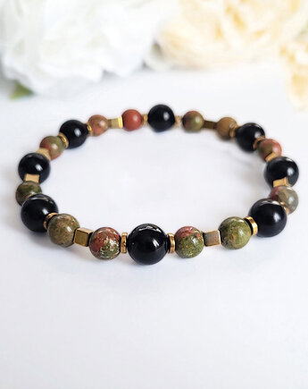 Szczęśliwy związek- bransoletka z Unakitem i Obsydianem, Seylla pracownia