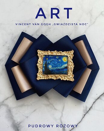 Brosza ART z obrazem Vincent van Gogh Gwiaździsta noc, Pudrowy Różowy