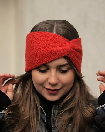 Czerwona opaska z alpaki ALPACZINA 100% wełna, sploteka