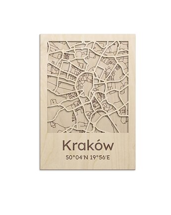 Drewniany obraz MAPA MIASTA Kraków Plan miasta, smxdsgn