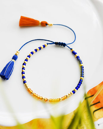Bransoletka na sznurku granatowo-pomarańczowa, Ilovehandmade