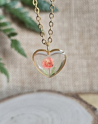 Złota zawieszka wisiorek kwiaty serce serduszko pomarańczowa, zkwiatem