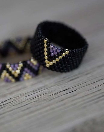 Pierścionek Beadingowy Black/Purple, Karolina Herra