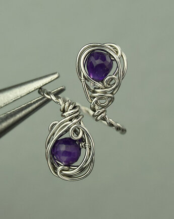 Pierścionek regulowany ametyst wire wrapping, Agata Rozanska