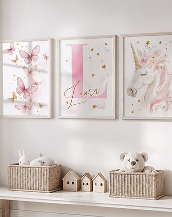 Jednorożec i motyle z inicjałem zestaw 4, Mała Pracownia DK