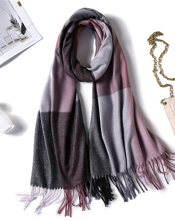 Szalik Damski kaszmirowy fioletowy różowy  szal CIEPŁY KLASYK KOLORY AS, AKADEMIA STYLU