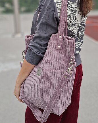 Sztruksowa torebka z kieszeniami Wrzosowa, sabi tatka