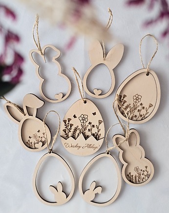 Drewniane zawieszki wielkanocne - zestaw 8 sztuk, BohoSuszki