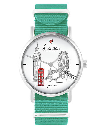 Zegarek - Londyn - turkusowy, nylonowy, yenoo