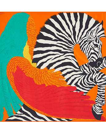 SZAL SZALIK jedwab Apaszka jedwabna ZEBRA POMARAŃCZOWA, OKAZJE - Prezent na 80 urodziny