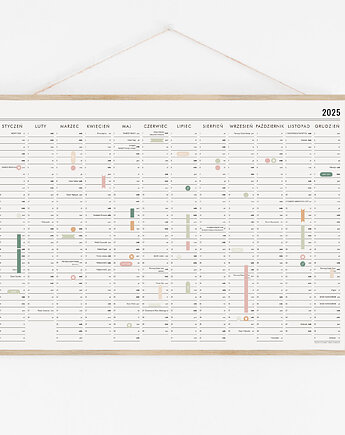 Kalendarz ścienny z naklejkami 2025 - Planer A2 (z dębowym wieszakiem), PAKOWANIE PREZENTÓW - prezenty diy
